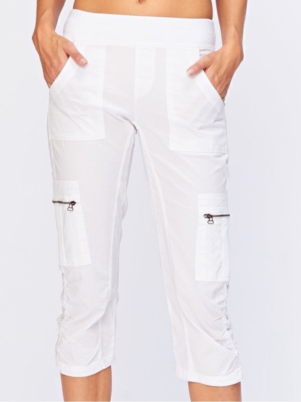 XCVI Wearables Women's Medium Pants White Cotton Cropped Capri Zip Pocket NWT